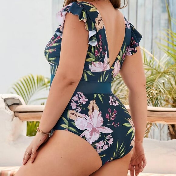 Cupshe Floral One Piece Swimsuit - Navy and Pink - Picture 2 of 4